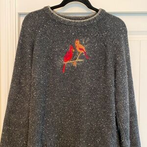 Woolrich Charcoal Sweater with Bird Embroidery